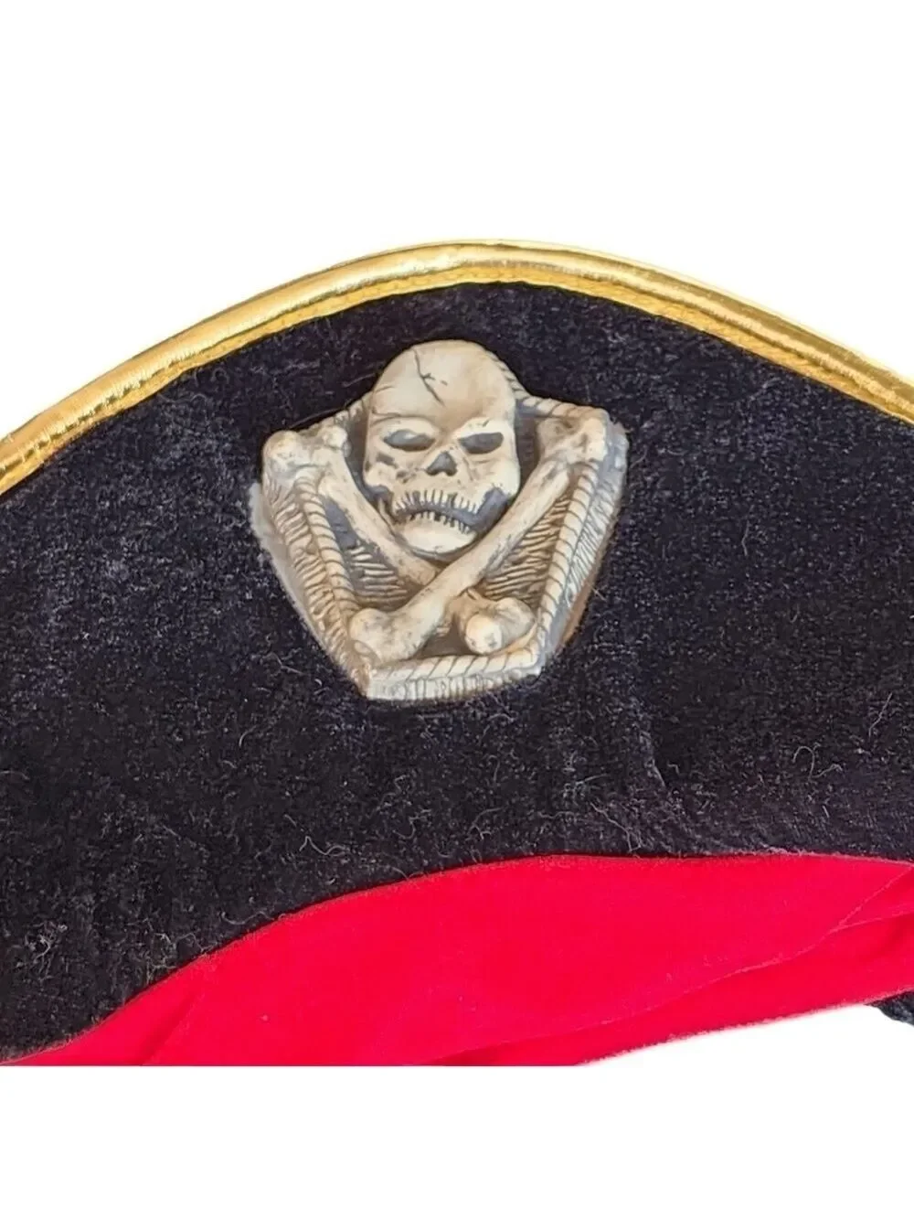Elope Large Black velvet Pirate costume hat with Skull and Crossbones Halloween